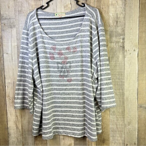 Wishing You A Very Magical Season 3X Christmas Gray & White Striped Sweater - Picture 1 of 11